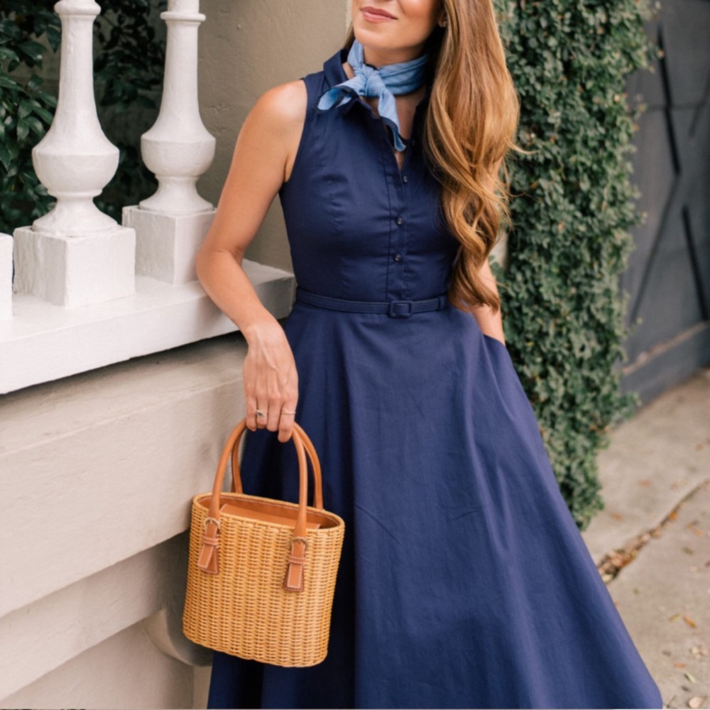 Gal Meets Glam Rose Dress Collared Cotton Navy Blue US 2 XS SM - Picture 4 of 16